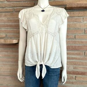 Hem & Thread Ivory Cottagecore Tie Bottom Blouse Large